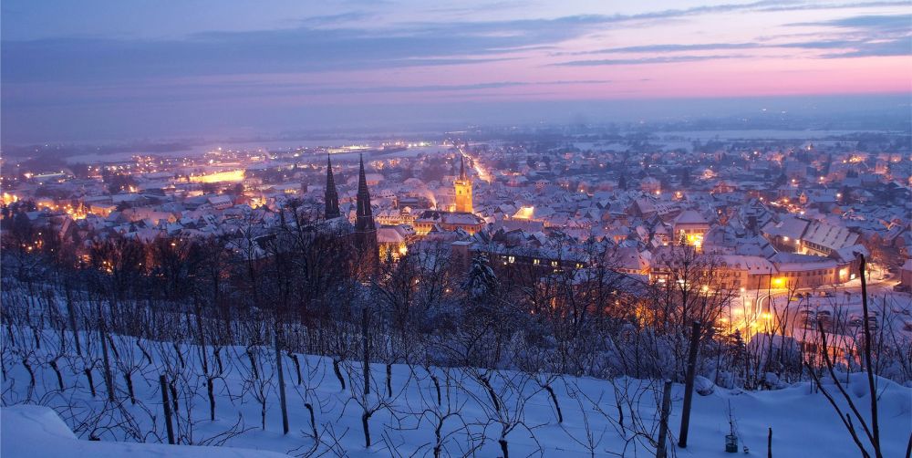 Panorama of Obernai in winter